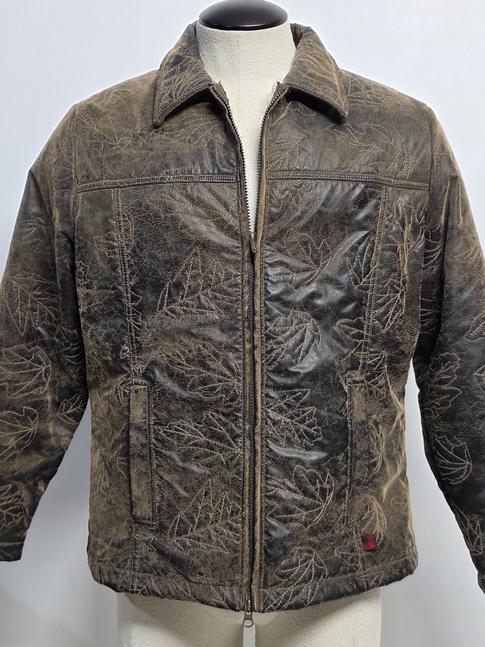 Woolrich Women's XL Faux Leather Sherpa Lined Jacket Brown Embossed